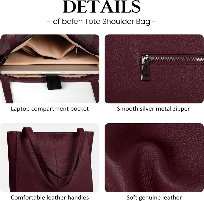 befen Genuine Leather Tote Bag for Women Work, Women's Leather Shoulder Bags Purses Satchel Handbags with Laptop Compartment - Image 5